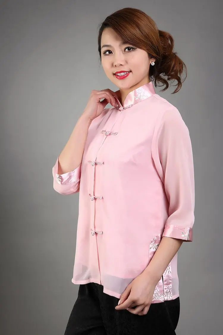 Free Shipping Wholesale Retail Pink New Chinese Women&#39;s Silk Satin Jacket Spring Flowers Coat ...