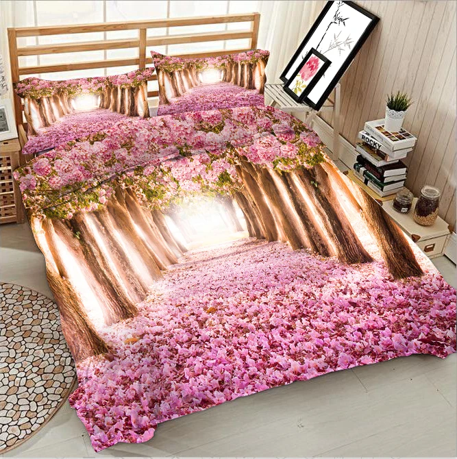 

Petals walkway under pink vine 3d effect photo bed linen can be customized photo pattern