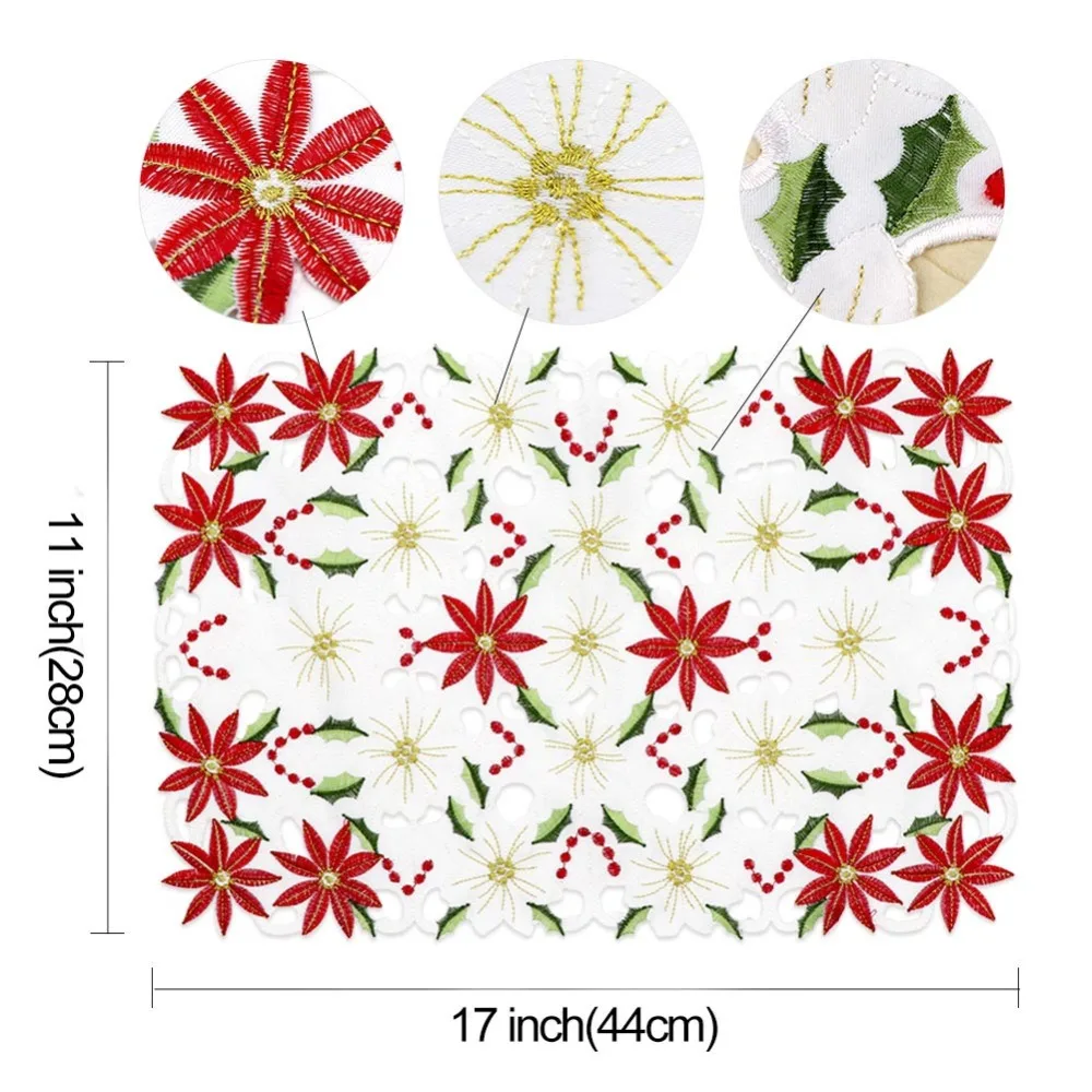 OurWarm 2 шт. Рождественский Настольный коврик Poinsettia вышитые салфетки под прибор одноразовая посуда Рождественское украшение стола 28 см X 44 см