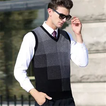 Осень зима мужской шерстяной жилет без рукавов свитер клетчатый Повседневный компьютерный вязаный жилет с v-образным вырезом Размеры s-XXL