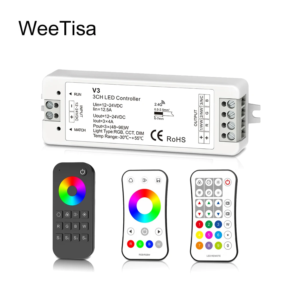 LED Controller RGB RGBW DC 12V 24V 2.4G 12A RF Wireless Remote Dimmer V3 VP  Work with Wifi Relay Controller for LED Strip Light|RGB Controlers| -  AliExpress