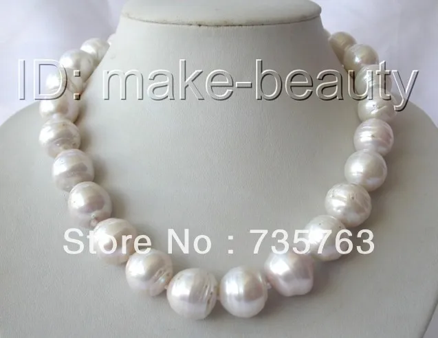 

HOT 00150 stunning big 16-17mm baroque round white reborn keshi freshwater pearl necklace