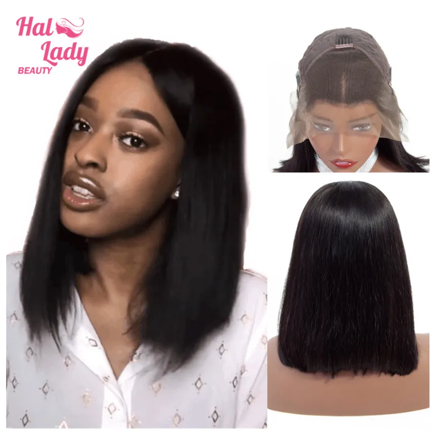 Halo Lady Hair 13*4 короткие человеческие волосы на шнурках парики боб парик для черных женщин бразильский прямой фронтальный парик предварительно выщипанный алиперл