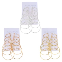 6Pairs/set Vintage Dangle Ring Big Circle Hoop Earrings Women Steampunk Ear Clip 6Pairs/set Vintage Dangle Ring Big Circle Hoop Earrings Women Steampunk Ear Clip