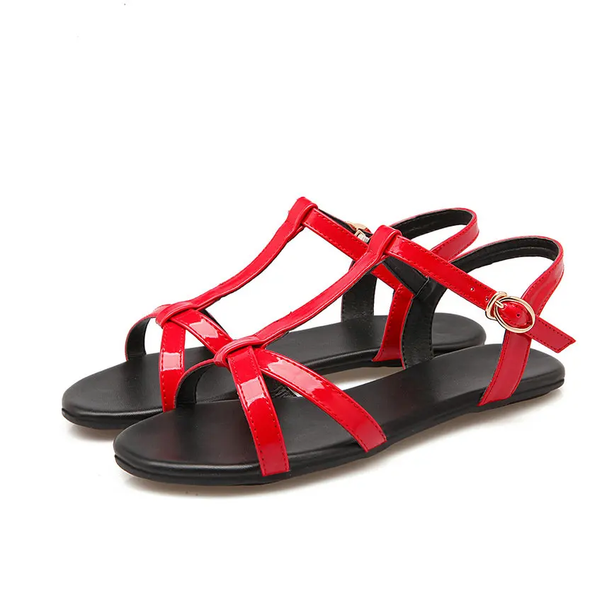 ESVEVA/ г. женские босоножки Летние повседневные босоножки из искусственной кожи с ремешком и пряжкой обувь на низком каблуке простые сандалии женская обувь размер 34-43 - Цвет: Красный