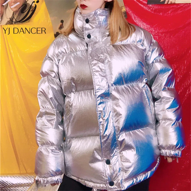 Зимний женский пуховик, Свободное пальто, зимние парки, серебристый Яркий пуховик на утином пуху, куртка-бомбер, уличная парка, пальто CSS344