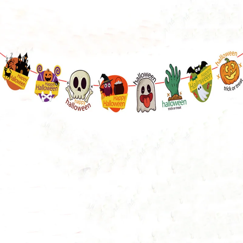 

1set new funny Paper Chain Garland Party Banner Event Decorations Pumpkin Bat Ghost Spider Skull Halloween Banners Decor Garland