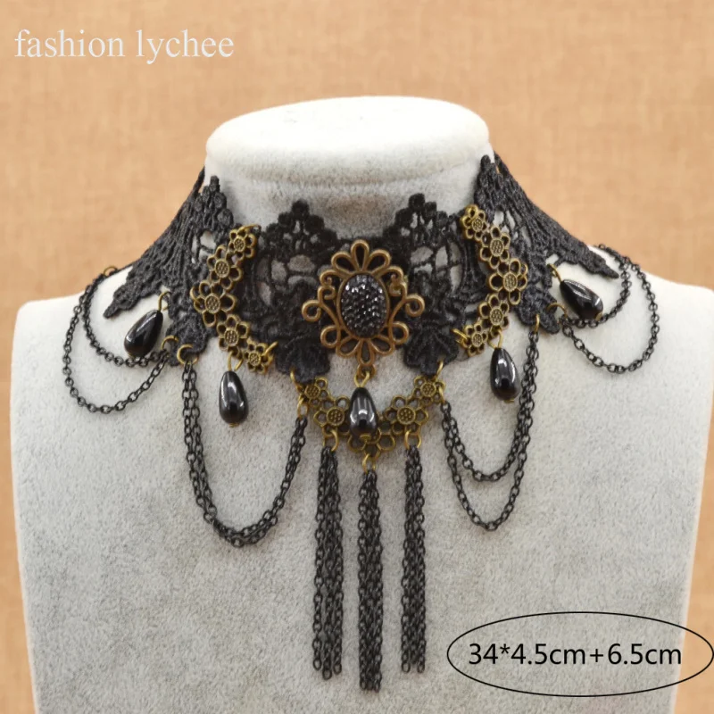 

fashion lychee Gothic Steampunk Black Flower Lace Choker Necklace Bijoux Jewelry Fashion Necklace For Women Girl