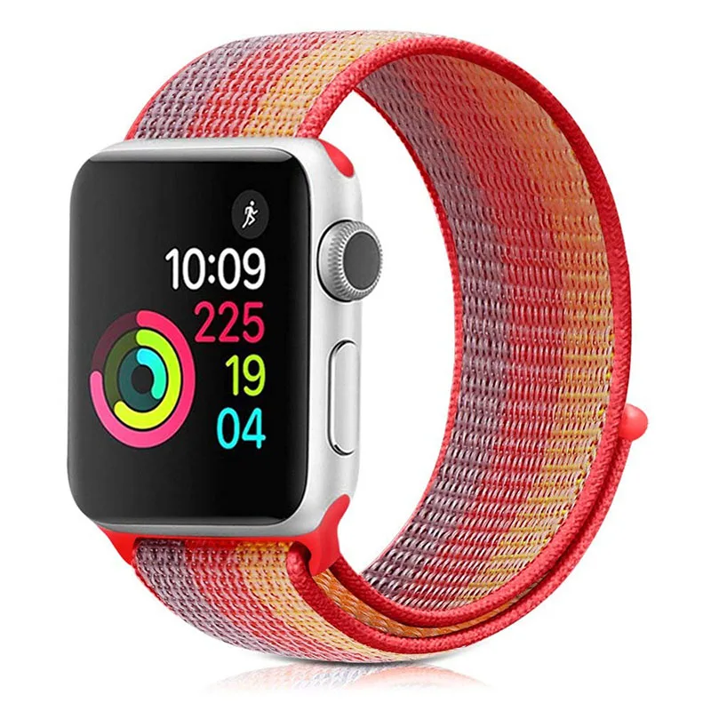 Ремешок для Apple Watch band Apple Watch 5 44мм 40мм iwatch 4 3 2 ремешок 42мм 38мм Спортивная петля Радуга Нейлоновая петля браслет ремешок для часов - Цвет ремешка: 06striped orange red