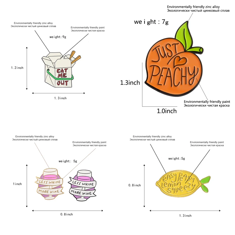 Еда Эмаль Булавка коллекция банан и лимон персик бутылки вина Ланч-бокс вина стекло Нагрудный Знак Брошь Пряжка значки броши на воротник