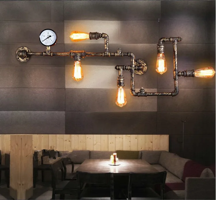 

new fashion wroguht iron Water pipe wall lamp vintage aisle lights loft iron wall lamp edison incandescent light bulb