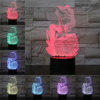 

Thor Hammer 3D Lamp Night Light LED Bulb Multi-color Flash Fade Holiday Props Christmas Birth Gift For Children Girl Home Deocr