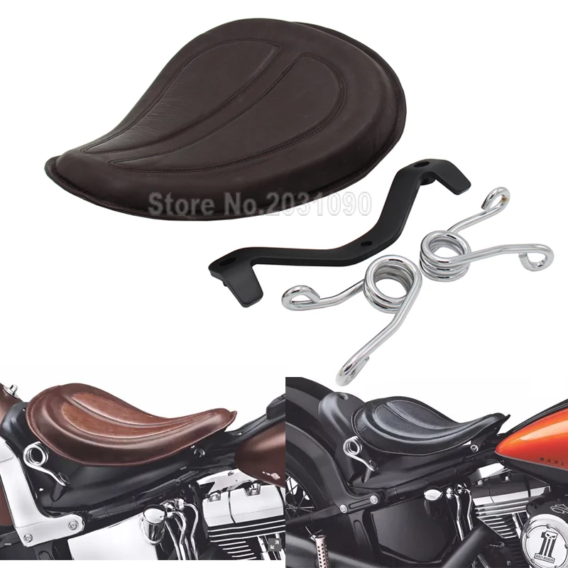 

Motorcycle Brown Leather Spring Solo Driver Seat Cushion For Harley 2004-2015 Sportster XL1200 XL883 Iron 883 Custom
