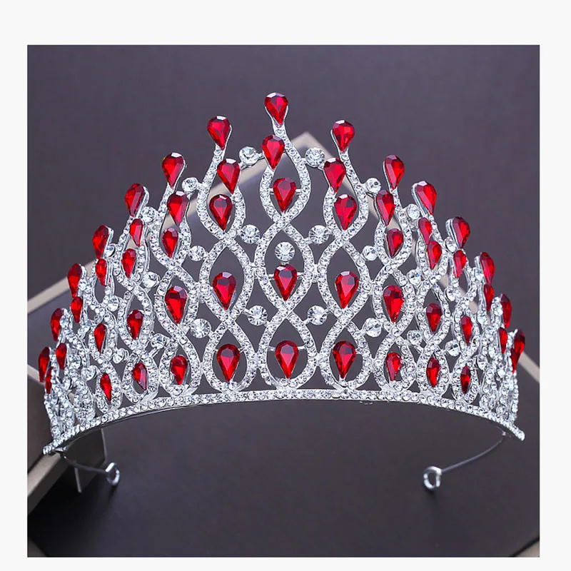 Новая серебряная Роскошная Хрустальная корона для свадьбы, тиара, большая корона, стразы для свадебной короны, свадебные аксессуары для волос - Окраска металла: Red