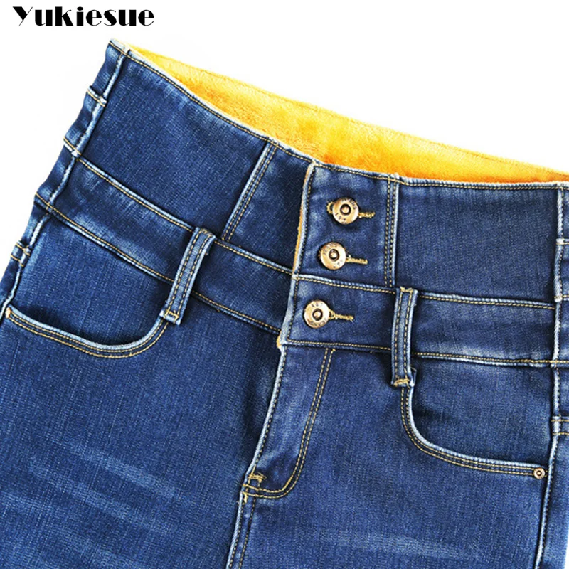 Женские джинсы с высокой талией,, зимние, теплые, с бархатом, флис, обтягивающие, стрейчевые, женские джинсы, деним, узкие брюки, женские джинсы