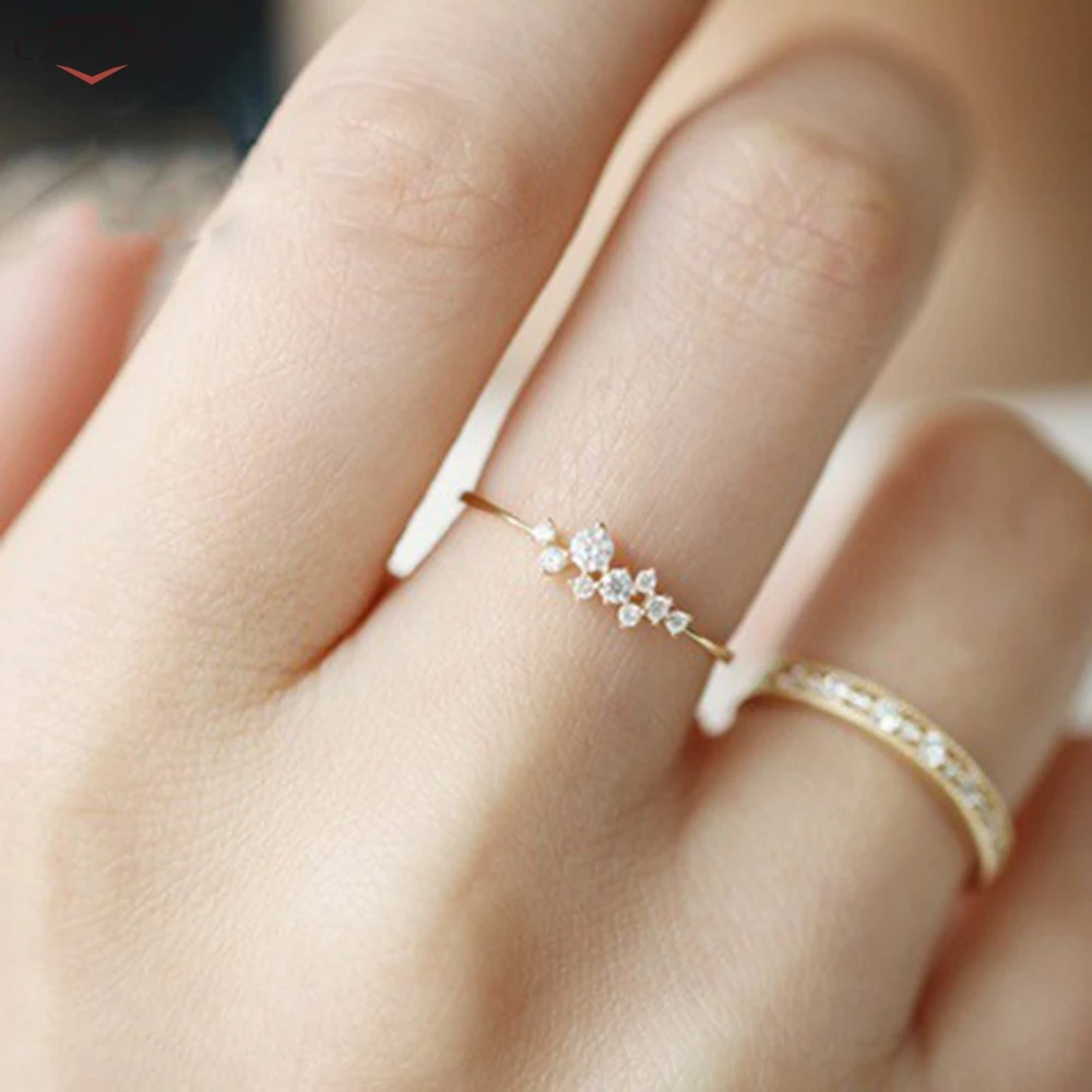 Women Wedding Engagement Rings Silver Gold Thin Zirconia Crystal Ring Jewelry