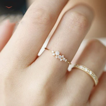 

CANNER Delicate CZ Crystal Rings for Women Girls Dainty Thin Ring Gold Silver Color Cubic Zirconia Ring Wedding Gift Jewelry H40