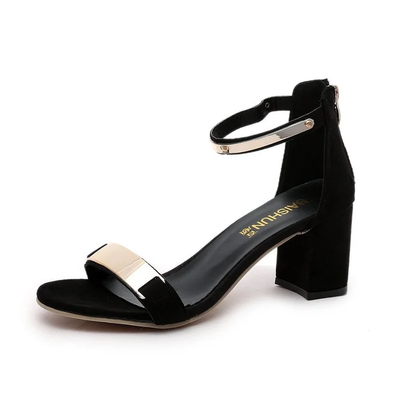 

2019 New Flock Women Sandals Block Heels Women Shoes 7CM Fashion Buckle Women Pumps Summer Ladies Shoes Sexy Party Shoes woman