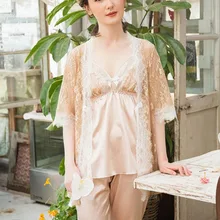 Сексуальная неглиже Femme Lmitation шелковая одежда для сна Женская шелковая, сатиновая Пижама Халат и платье наборы