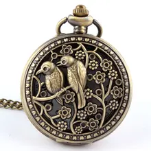 Ретро дизайн бронза Милая Птица Животное кварцевые карманные часы ожерелье кулон с цепочкой лазерной гравировкой Fob relogio de bolso
