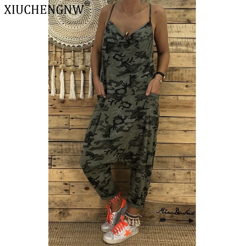 

Women Camouflage Clubwear Playsuit Jumpsuit Strappy Romper Sleeveless Long Trousers Dungarees Bib Overalls Cotton Linen Rompers