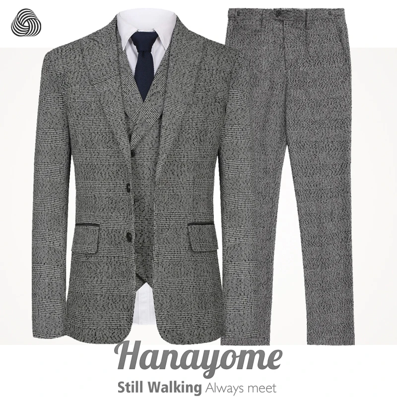 Senior Custom Woolen brown Herringbone Tweed Run men wedding suit British style Mens suit tailored plus size Blazer suit