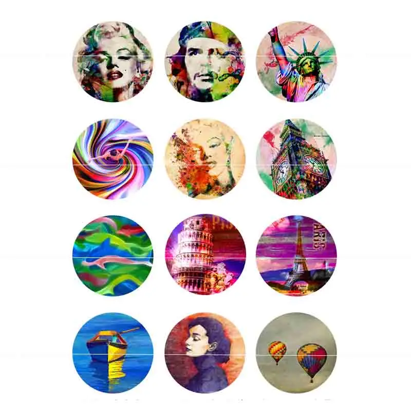 

12mm 14mm 16mm 20mm 25mm 133 12pcs/lot Celebrities Mix Round Glass Cabochons Jewelry Findings 18mm Snap Button Charm Bracelet