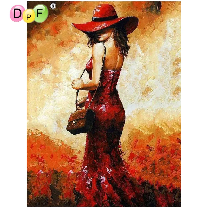 

DPF DIY oil Painting fashion lady Paint On Canvas Acrylic Coloring By Numbers painting For living room Decor no frame crafts