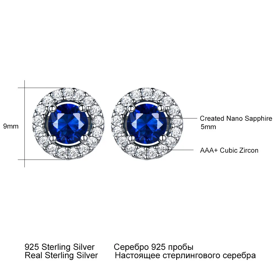 UMCHO Simulated Sapphire Stud Earrings For Women Solid Pure 925 Sterling Silver Earrings Wedding Princess Diana Romantic Jewelry