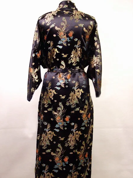 Китайское кимоно халат женский Дракон и Феникс шелковый халат кимоно платье с поясом, ночной халат 2 цвета