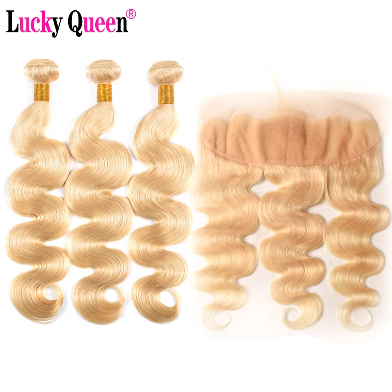 

Brazilian 613 Blonde Color Body Wave Hair 3 Bundles With 13*4 Frontal Remy Hair 100% Human Hair Free shipping Lucky Queen Hair