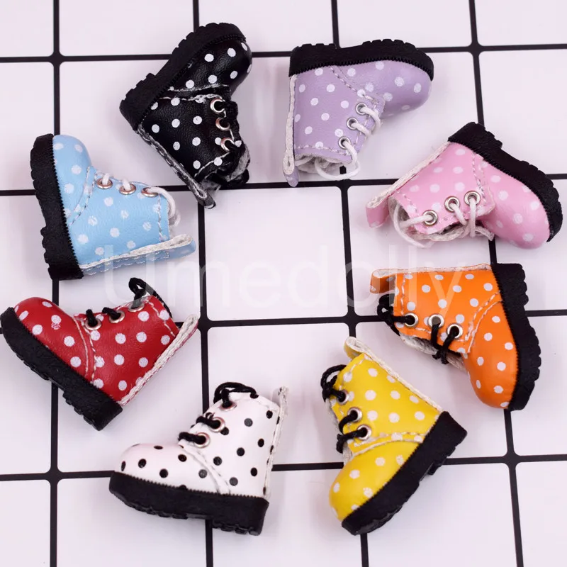 

1 Pair Lovely Mini Polka Dot Doll's Martin Boot for Blyth, Pullip, Barbies 1/6 Doll Shoes Accessories