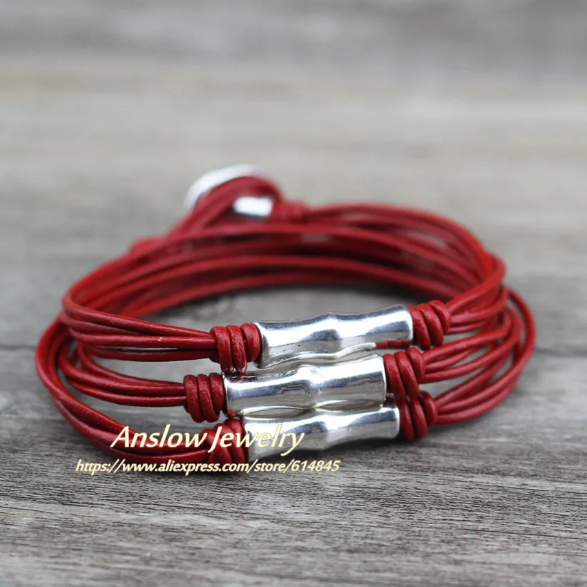Anslow Креативный дизайн модные ювелирные изделия дешевые оптовые винтажные Многослойные унисекс кожаный браслет Рождественский подарок LOW0701LB - Окраска металла: Red