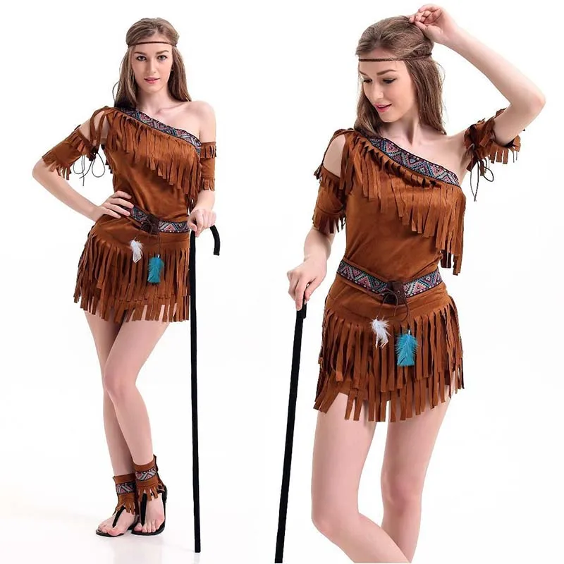 

Halloween Costume Indian Women Adult Cosplay Clothing Uniform Tassel Costume Uniform Role Play American Traditional Dress