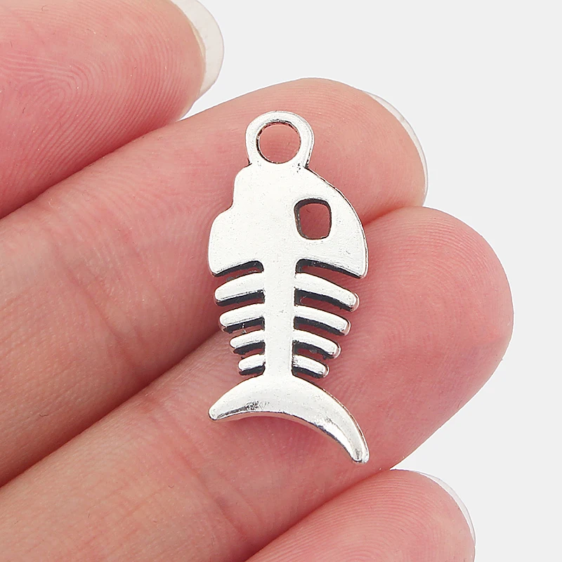 Buy 20pcs Antique Silver Lucky Fish Bone Skeleton