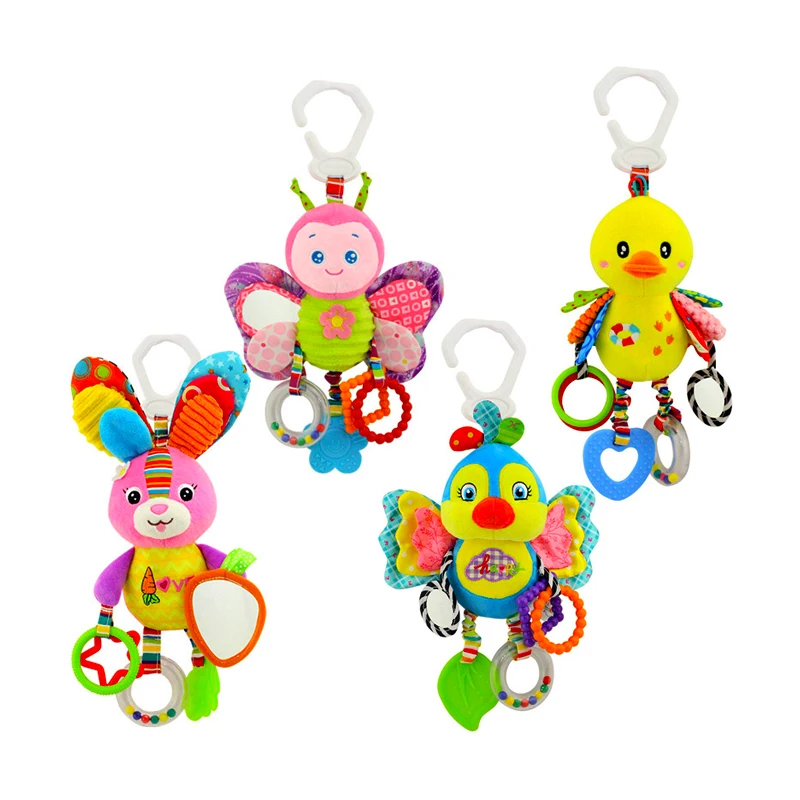 

0-12 Months Baby Stroller Rattles Infant Toys Plush Doll Toy With Teether Exercise Baby Grasping Ability jouet poussette BFL06