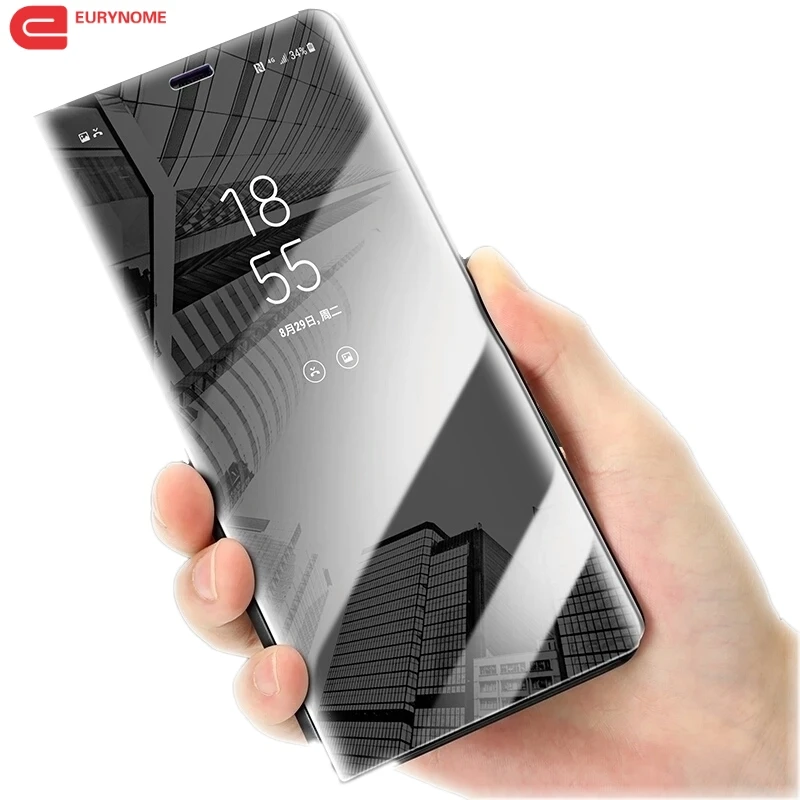 

Mirror Smart Case For Samsung Galaxy A8 2018 Case View PU Leather Kickstand Flip Cover For Samsung Galaxy A8 Plus 2018 Case