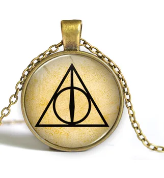 

Euro-American Movie Harry Deathly Hallows Pendant Glass Cabochon Necklace For Women Charms Bronze And Silver Chain 12pcs/lot