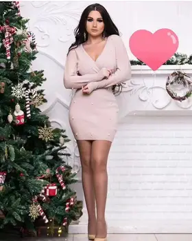 

High Quality Sexy Women Dress Sashes Full Sleeve V-Neck Rayon Bandage Dress Homecoming Party Fashion Dress