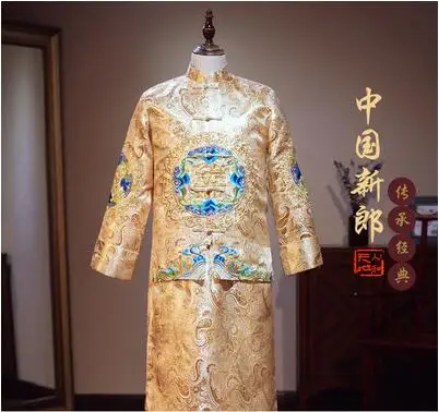 Лидер продаж Китайский традиционный свадебный длинный халат костюм дракона жениха винтажная одежда Элегантный Восточный Тан костюмы одежда - Цвет: Style E
