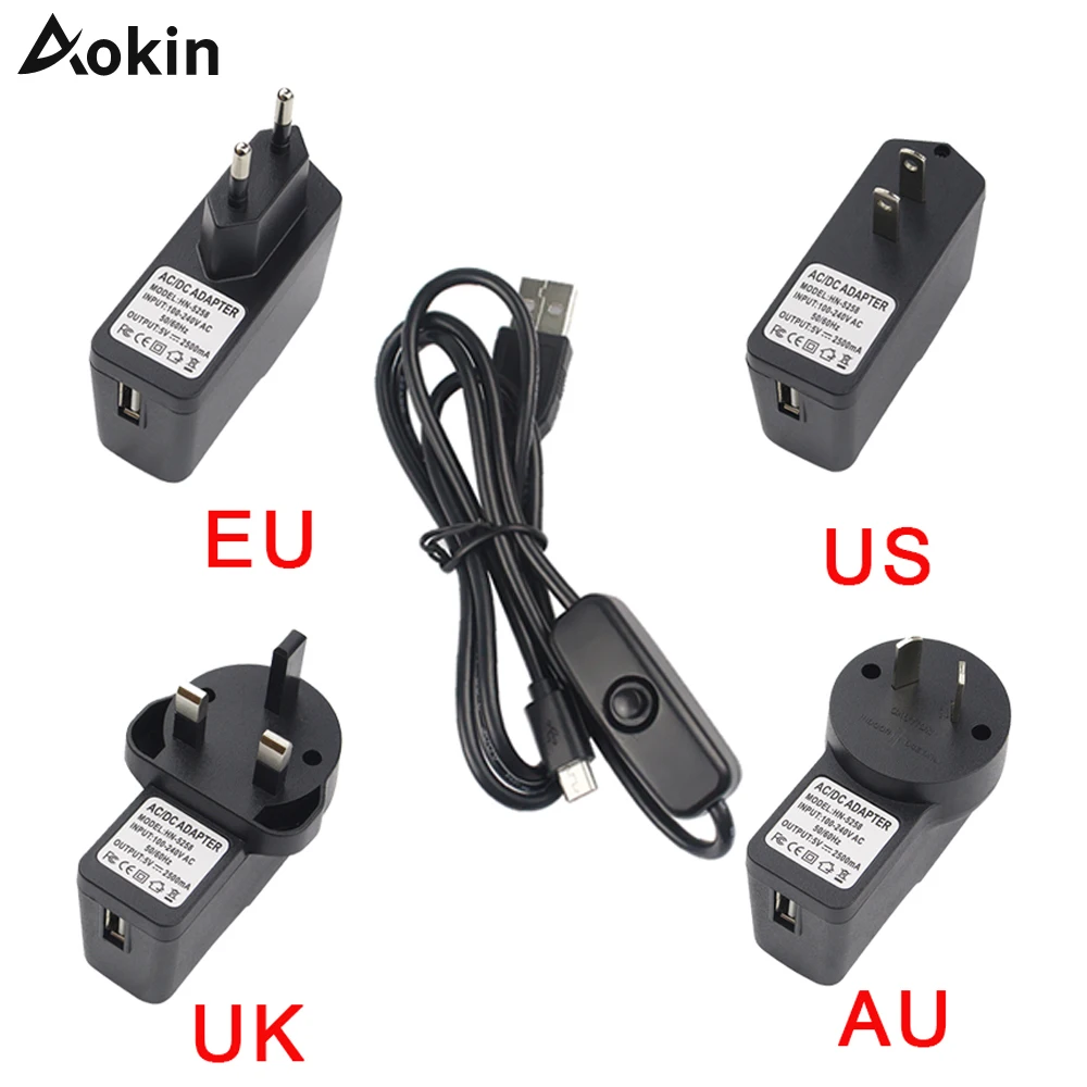 

Supply 5V 2.5A For Raspberry Pi 3 B+ Power EU US UK AU Plug Switch Button Micro USB Power Charger Adapter For Raspberry Pi 3
