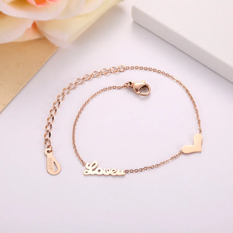 

AENINE Fashion Love & Heart Anklets Bracelets For Women Titanium Steel Rose Gold Wedding Anklet Jewelry Cheville BXSJ01