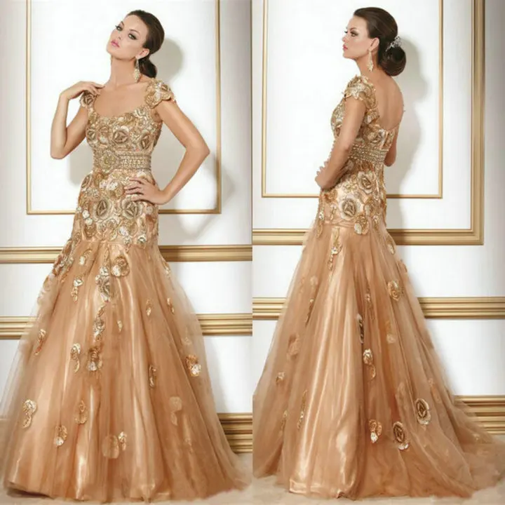 New Arrival Special Occasion Long Mermaid Evening Dress Elegant Floor-Length Formal Gold Party Prom Gown Robe de Soiree 2014 | Свадьбы и