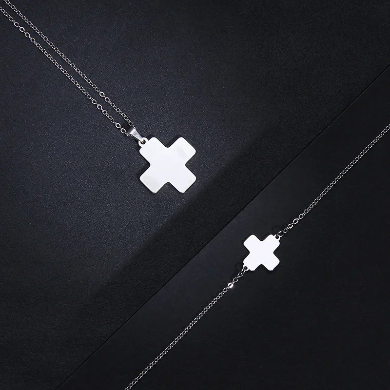 CACANA Stainless Steel Sets For Women Red Cross Shape Necklace Bracelet Earring Jewelry Lover's Engagement Jewelry S289