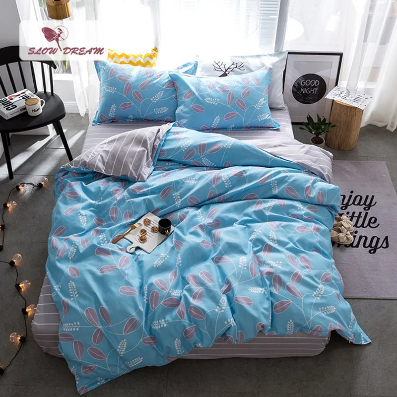 

Slowdream Leaf Pattern Quilt Cover Stripe Bed Sheet Nordic Style Simple Bedding Set Bed Linen Child Duvet Cover Adult Bed Set
