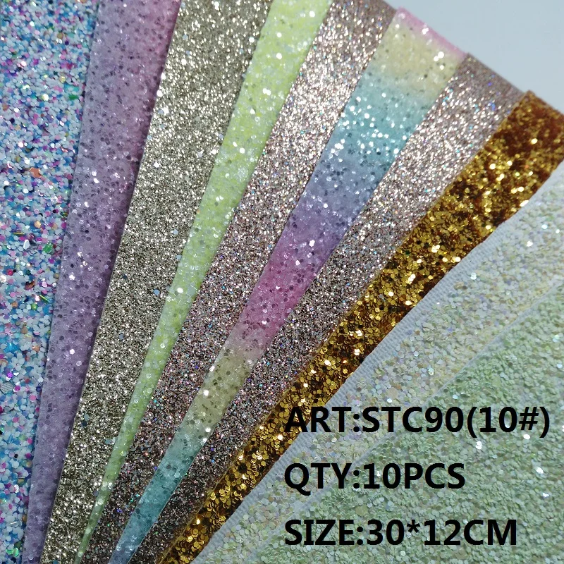 Прозрачный запас 1 комплект(10 шт.) 30X12 см Alisa Glitter Cuero Sintetico блестящая кожа для DIY аксессуары для волос ремесло STC90 - Цвет: 10