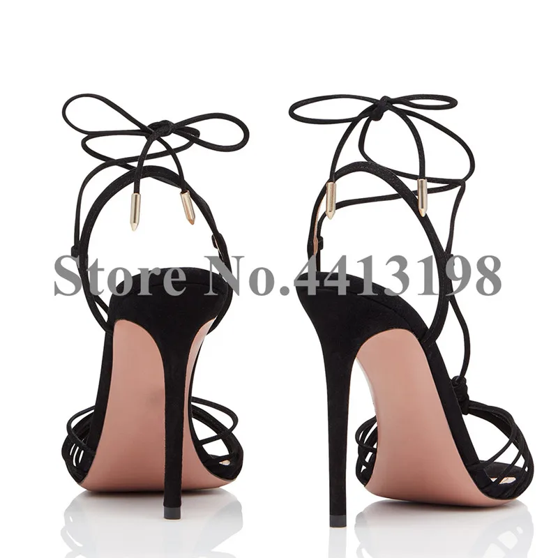 Черные повседневные сандалии с перекрестной шнуровкой и узкими ремешками летние