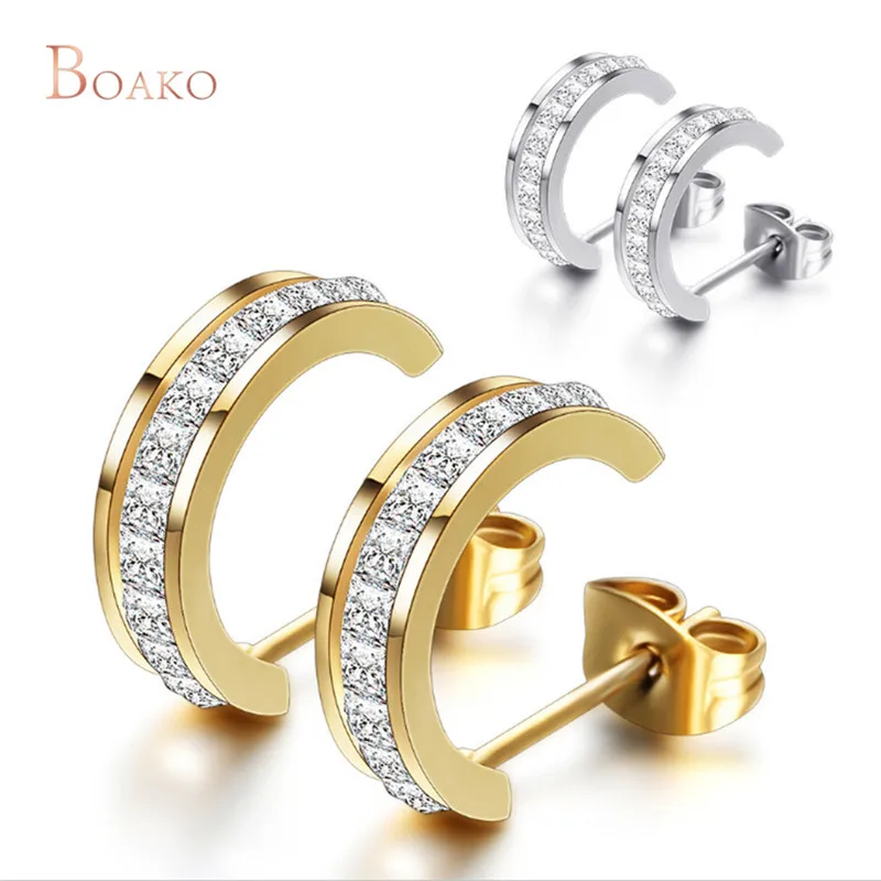 

Cool Punk Men's Stainless Steel Piercing Round Stud Earring for men woman Clear Zircon Earrings Brincos jewelry Z4