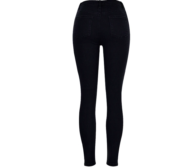 Cwlsp Модные зауженные джинсы женские Бисер отверстие повседневные джинсы уличной леди джинсовые черные брюки с Застёжки-молнии Мотобрюки
