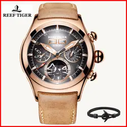 2019 новые роскошные Брендовые спортивные часы Reef Tiger из натуральной кожи розовое золото Tourbillon автоматические водонепроницаемые часы для